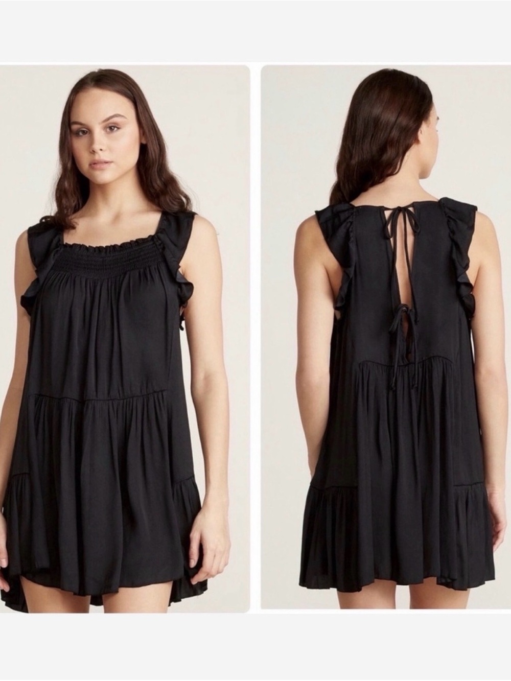 FREE PEOPLE Want Your Love Mini Dress Black Ruffle Boho Babydoll Size XS NWT - Picture 16 of 16
